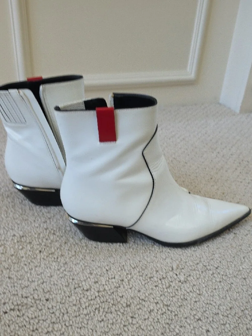 Calvin Klein White Pointed Toe Patent Ankle Boots
